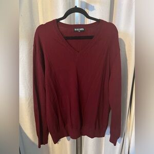 Kallspin Men's Wool Blend Relaxed Fit V-Neck Sweaters Burgundy [ H-43] size XL